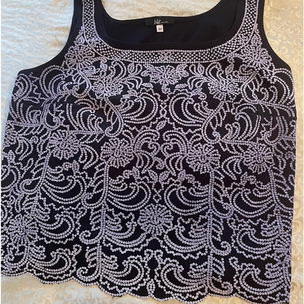 2X JEWELED SPARKLY TOP NAVY BLUE  EVENING WEAR EXCELLENT CONDITION
